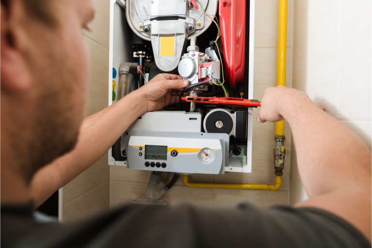 Modern furnace installed in a residential home